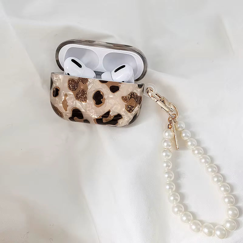 Leopard Pearl Chain Airpod case