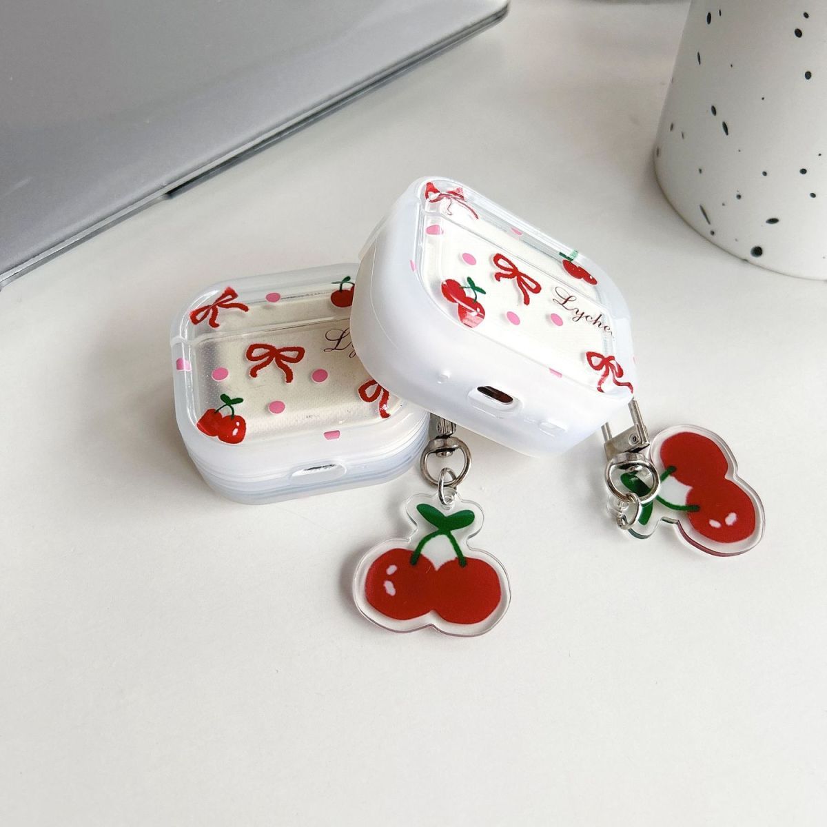 Clear Cherry Bow Airpod case