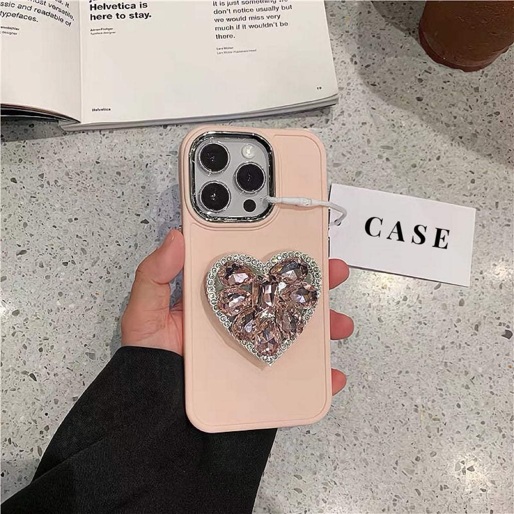 Pink Crystal Heart Holder case