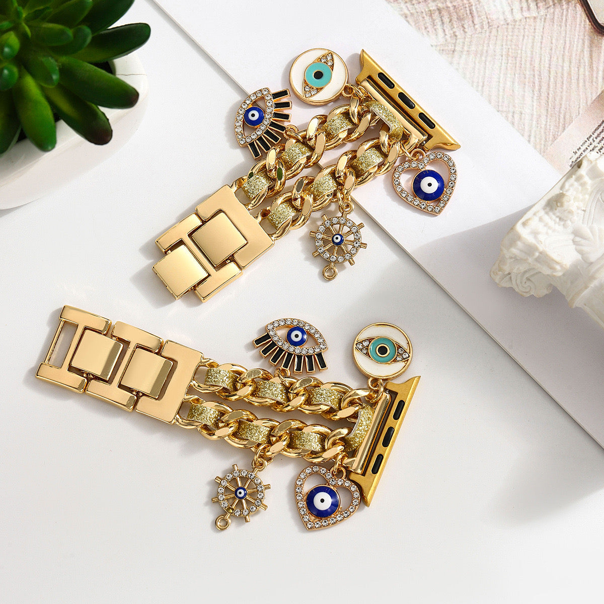 Gold Eye Charm Link Watch Band