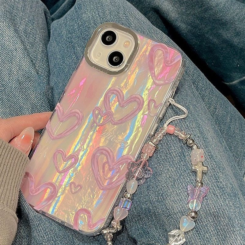 Pink Heart Laser Holo Phone Case