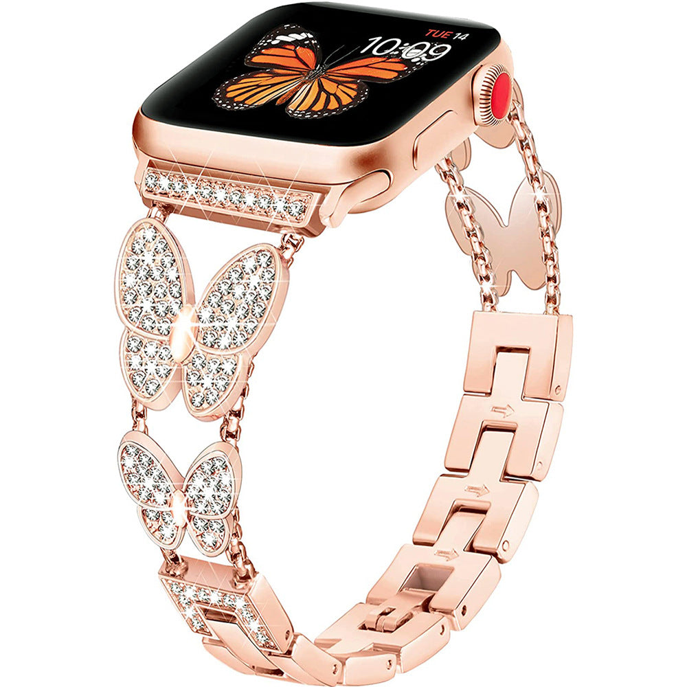 Rose Gold Butterfly Crystal Watch Band