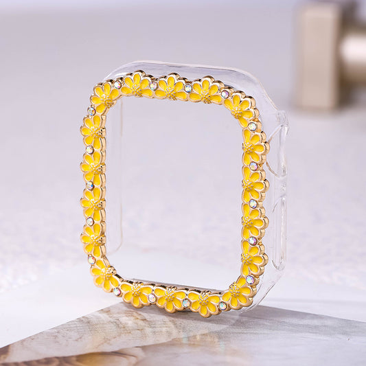 Yellow Bling Flower Watch Face Cover