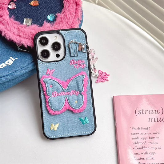 Light Blue Denim Butterfly Case