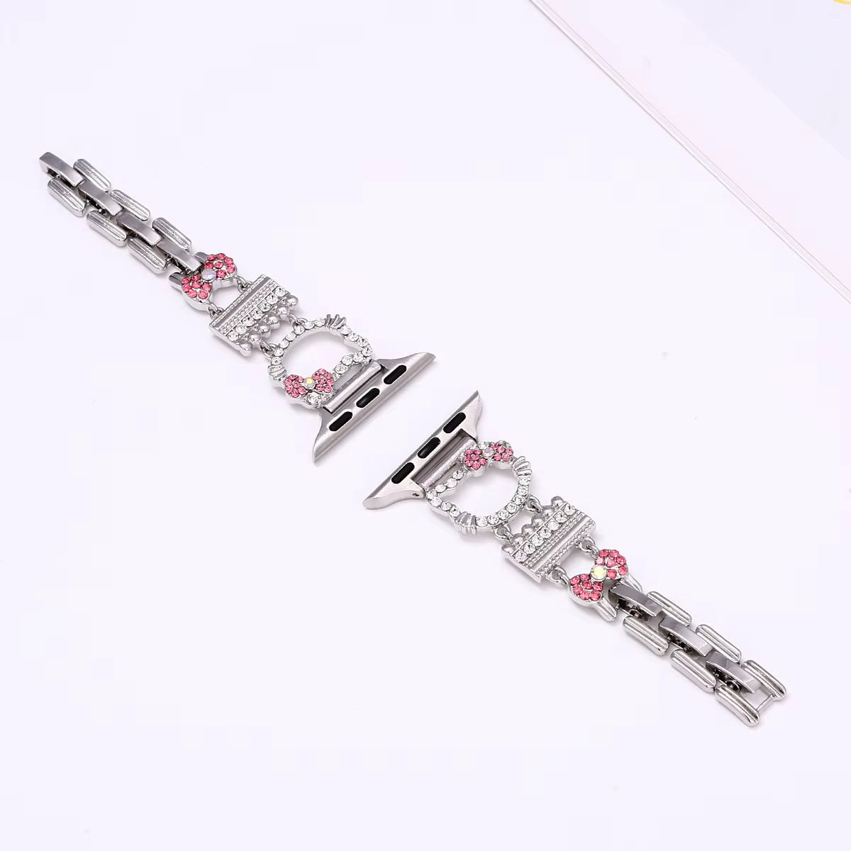 Silver Kitty Crystal Watch Band