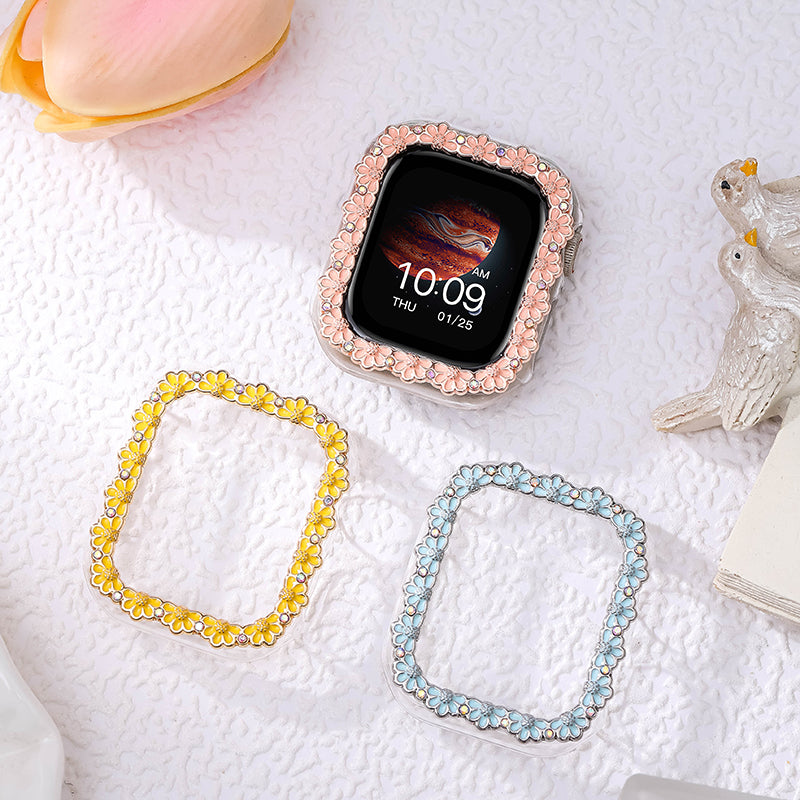 Blue Bling Flower Watch Face Cover