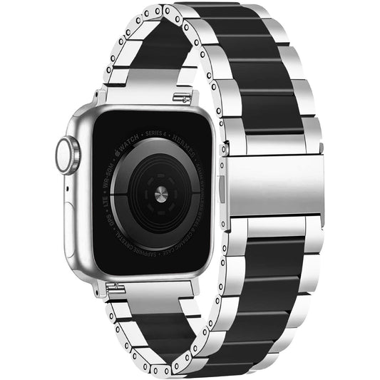 Silver Black Resin Link Watch Band