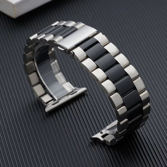 Stainless Steel Silver Black Link Watch Band