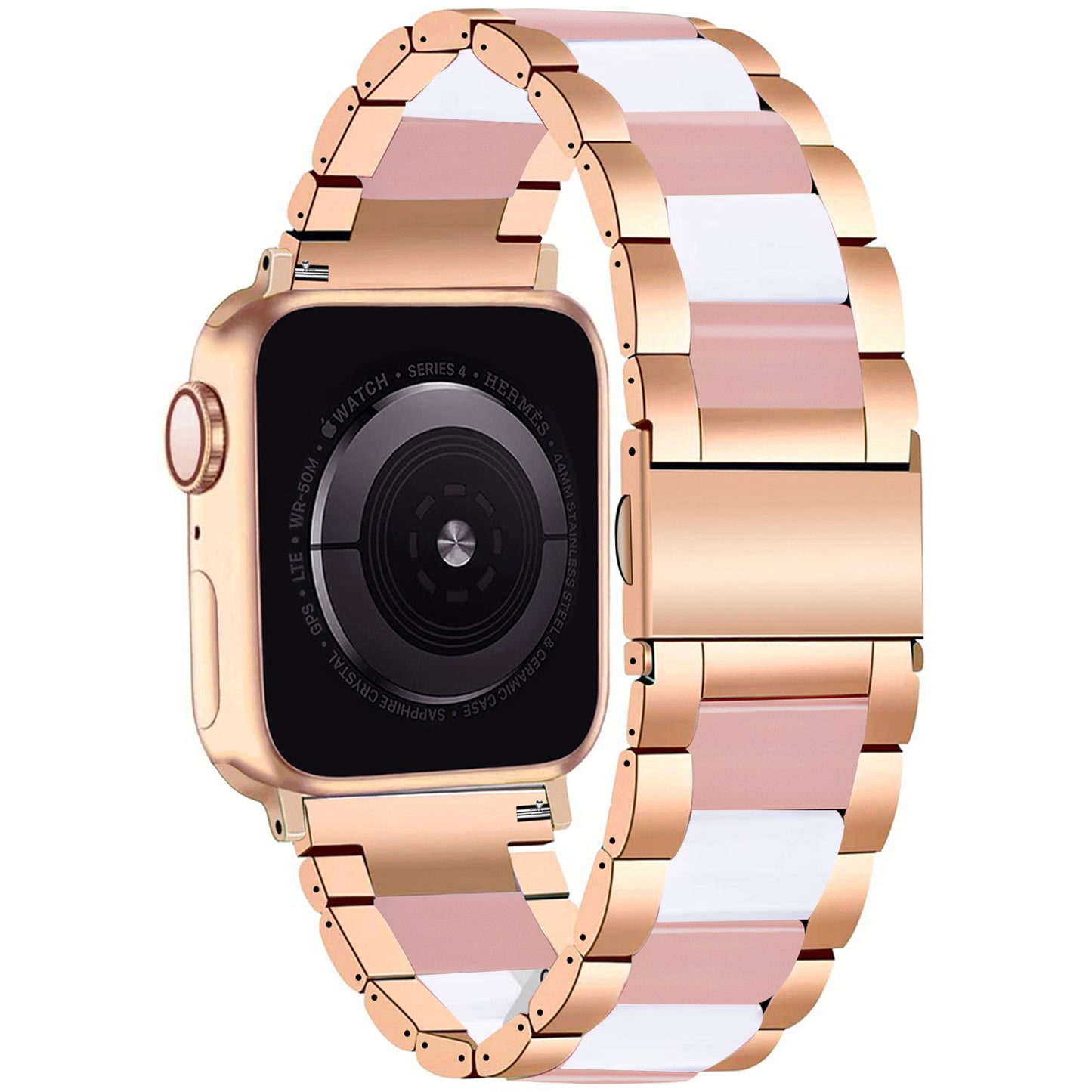 Gold Pink White Resin Link Watch Band