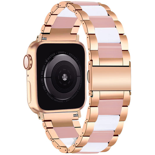 Gold Pink White Resin Link Watch Band