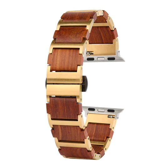 Wood Gold Link Watch Band