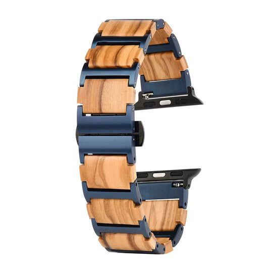 Wood Blue Link Watch Band