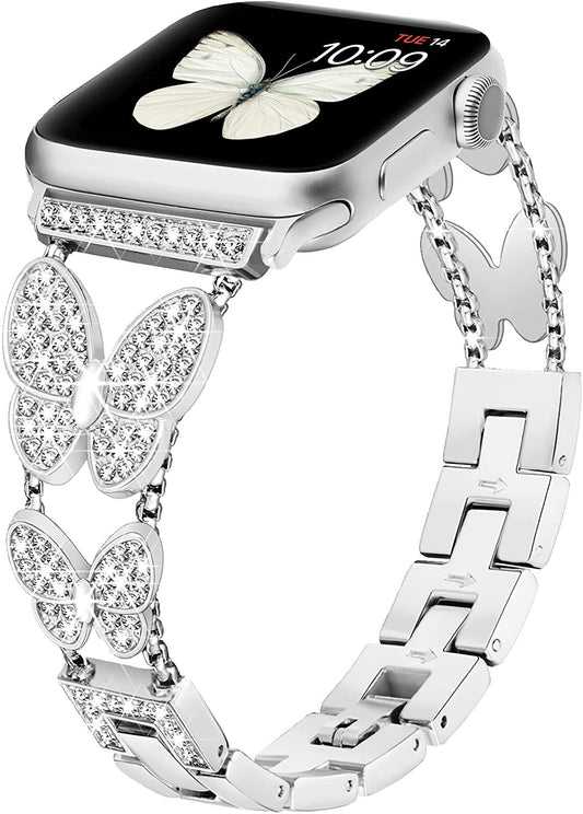 Silver Butterfly Crystal Watch Band