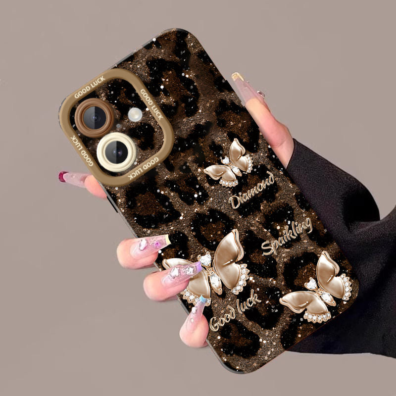 Brown Leopard Butterfly Glitter Phone Case