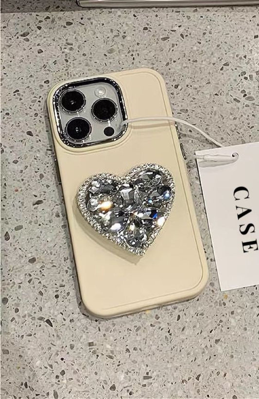 Cream Crystal Heart Holder case