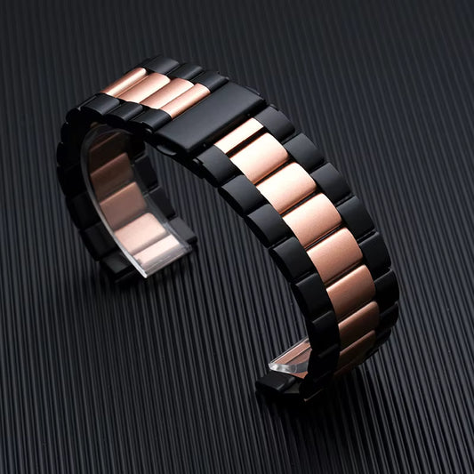 Stainless Steel Black Rose Gold Link Watch Band