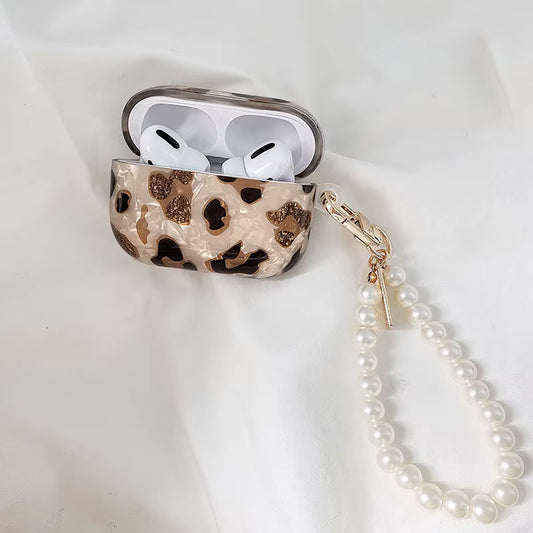 Leopard Pearl Chain Airpod case