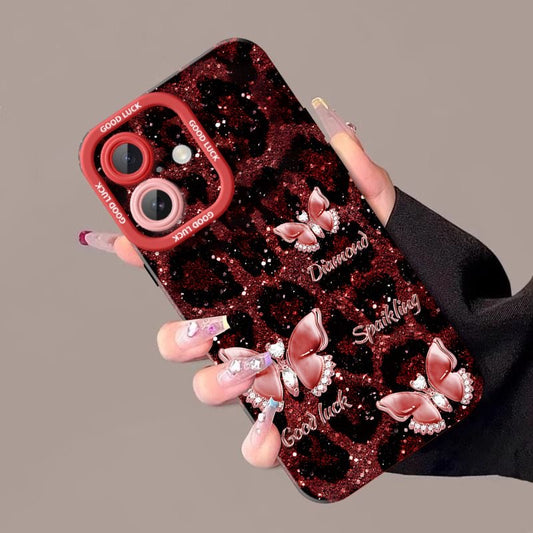 Red Leopard Butterfly Glitter Phone Case