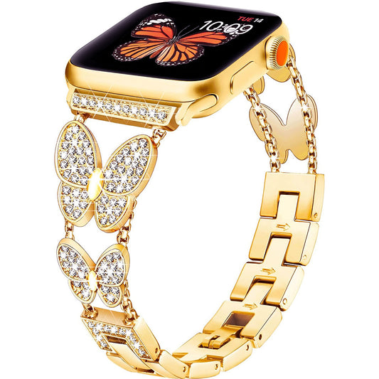 Gold Butterfly Crystal Watch Band