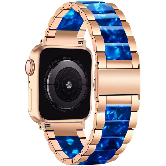Gold Blue Marble Resin Link Watch Band