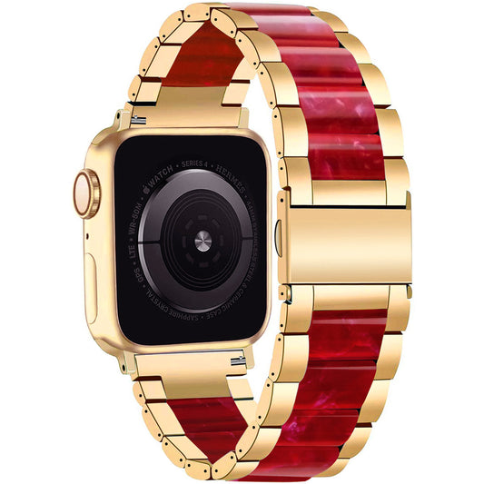 Gold Red Marble Resin Link Watch Band