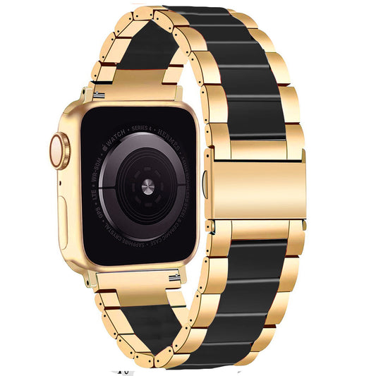 Gold Black Resin Link Watch Band