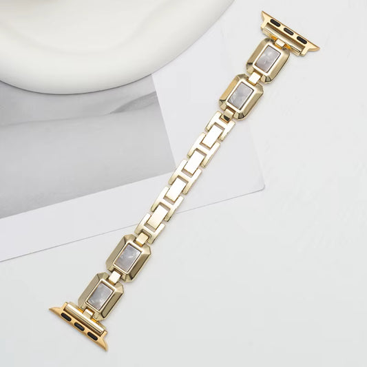Gold Big Block Crystal Link Watch Band