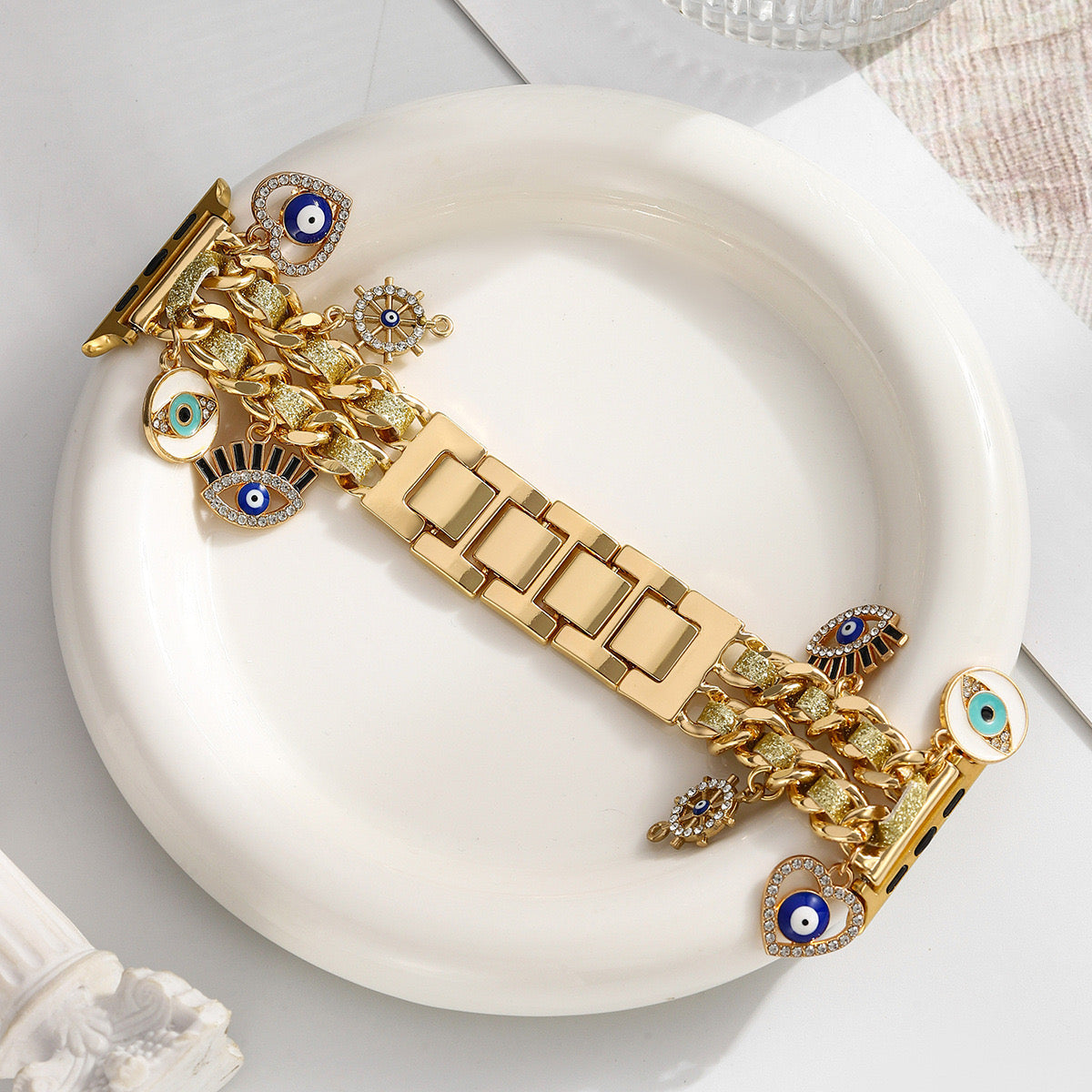 Gold Eye Charm Link Watch Band