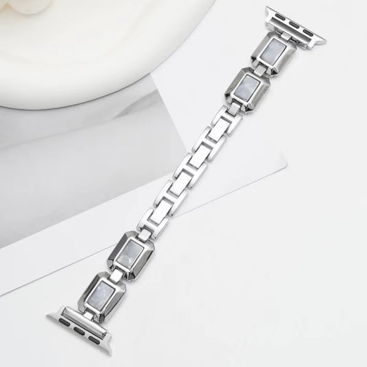 Silver Big Block Crystal Link Watch Band