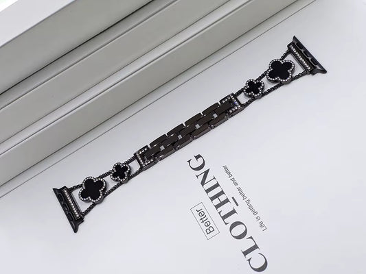 All Black Clover Metal Link Watch Band