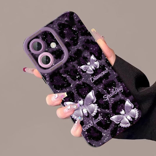 Purple Leopard Butterfly Glitter Phone Case