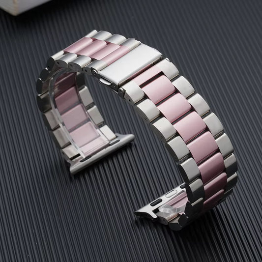 Stainless Steel Silver Pink Link Watch Band