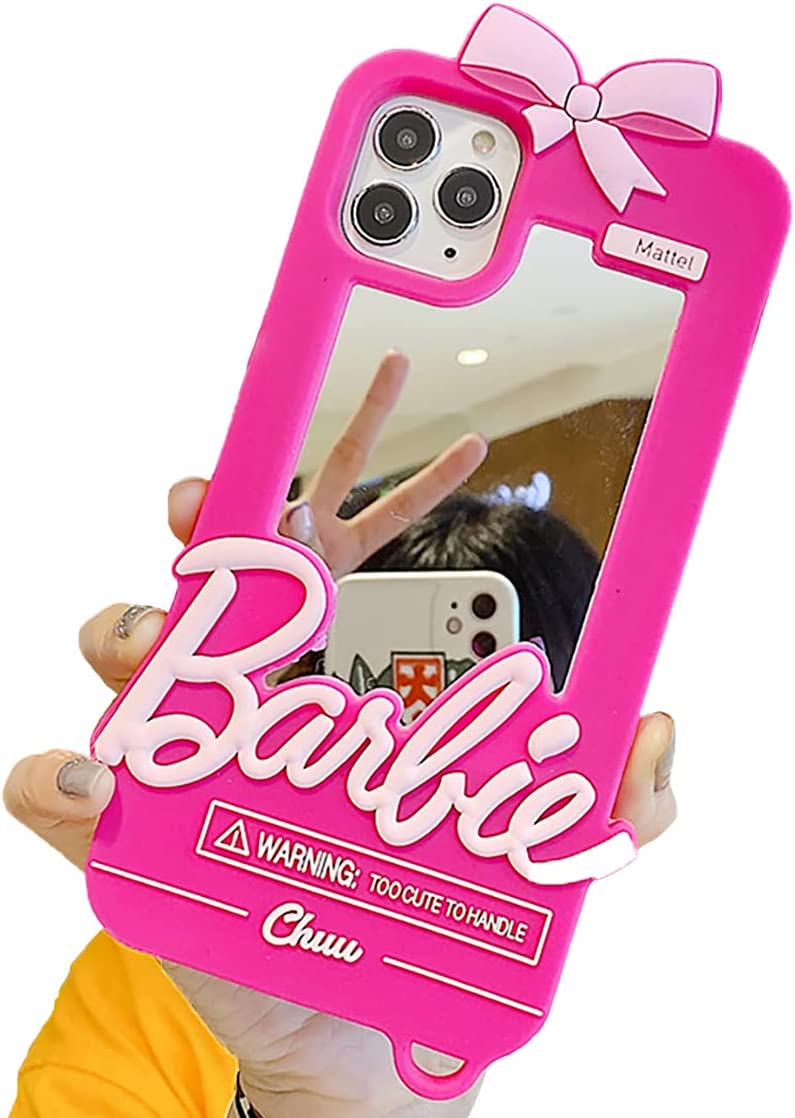3D Silicone with Mirror Phone Cover Pink Barbie Case for iPhone 14 13 12  ProMax