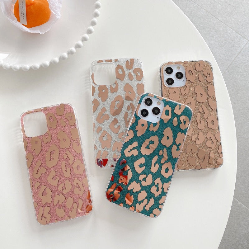 Leopard electroplated edge phone case