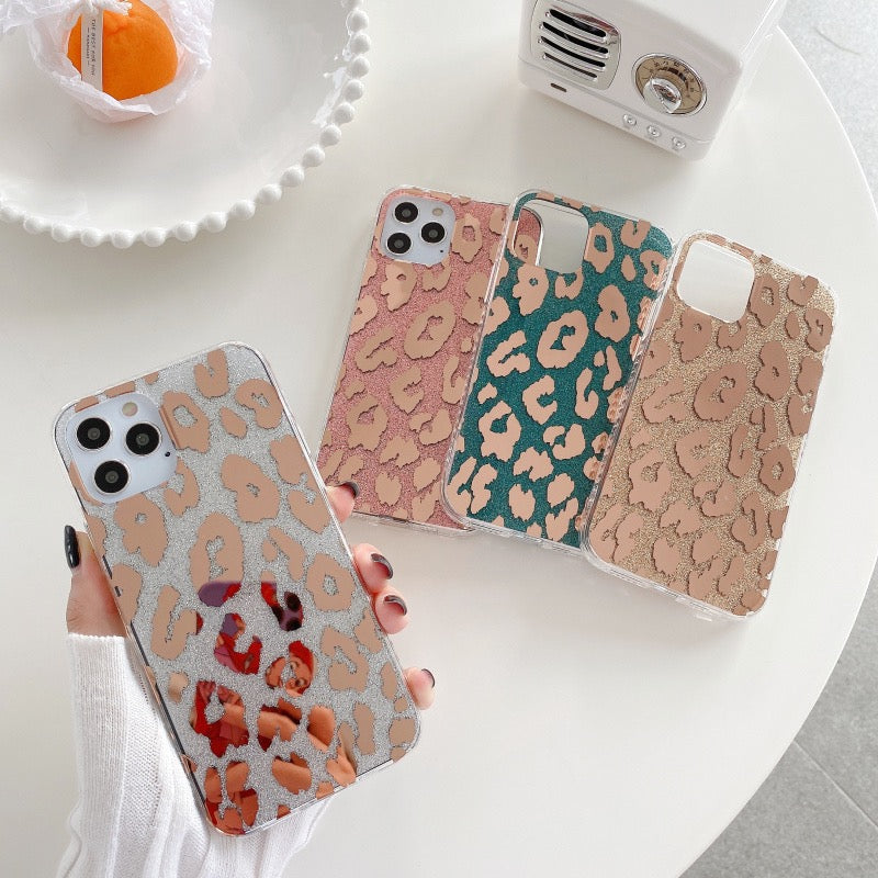 Leopard electroplated edge phone case