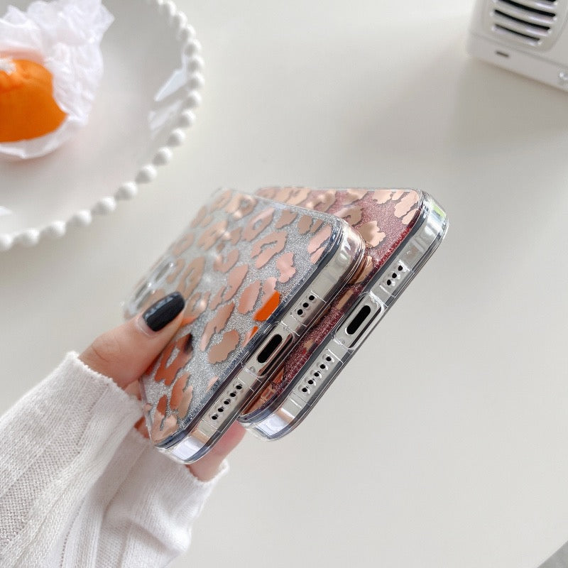 Leopard electroplated edge phone case