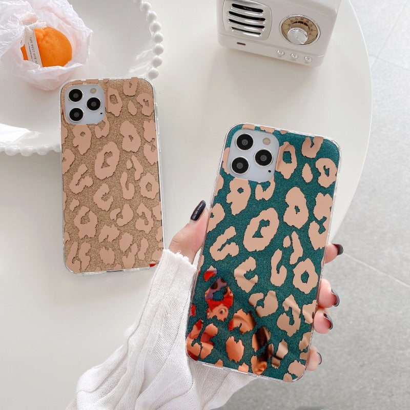 Leopard electroplated edge phone case