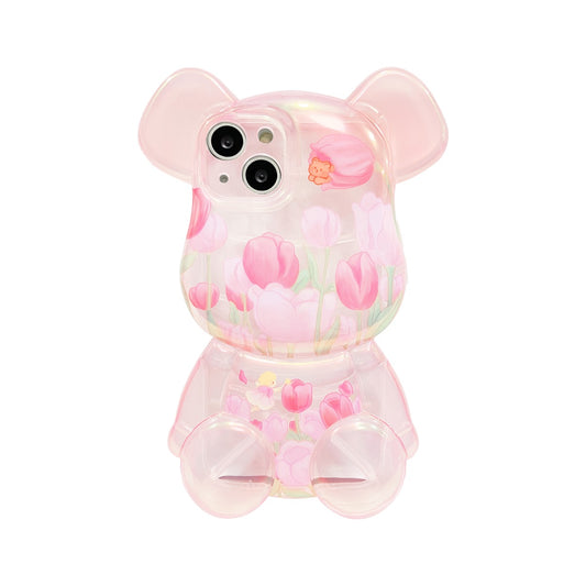 3D Pink Flower Bear Case
